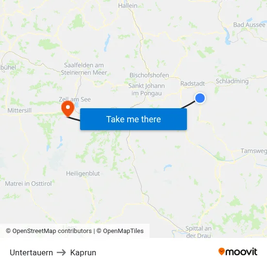 Untertauern to Kaprun map