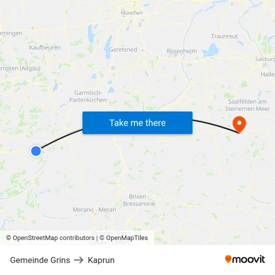 Gemeinde Grins to Kaprun map