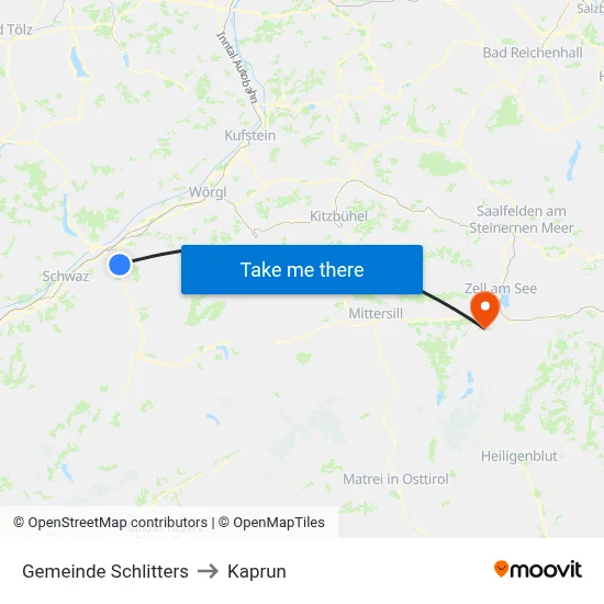 Gemeinde Schlitters to Kaprun map