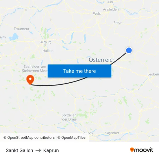 Sankt Gallen to Kaprun map