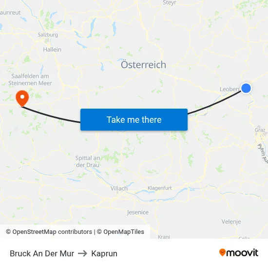 Bruck An Der Mur to Kaprun map