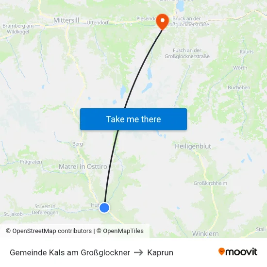 Gemeinde Kals am Großglockner to Kaprun map