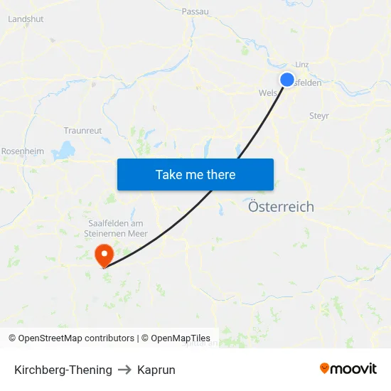 Kirchberg-Thening to Kaprun map