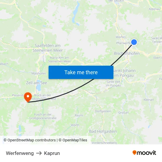 Werfenweng to Kaprun map