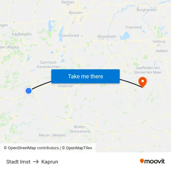 Stadt Imst to Kaprun map