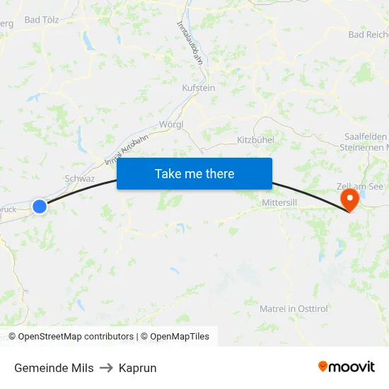 Gemeinde Mils to Kaprun map