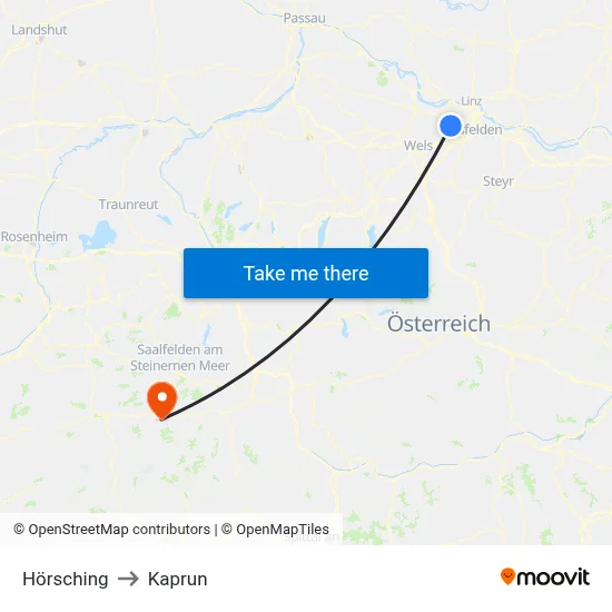 Hörsching to Kaprun map