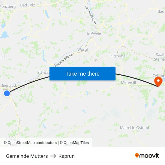 Gemeinde Mutters to Kaprun map