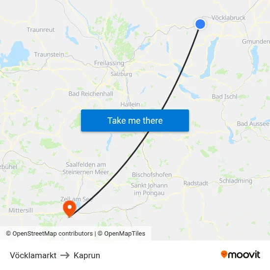 Vöcklamarkt to Kaprun map