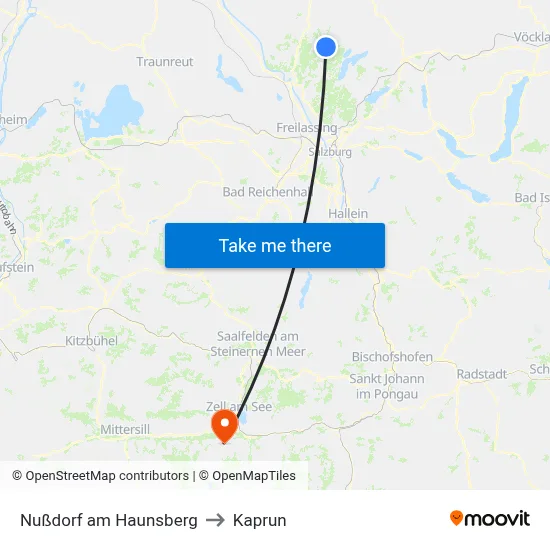 Nußdorf am Haunsberg to Kaprun map