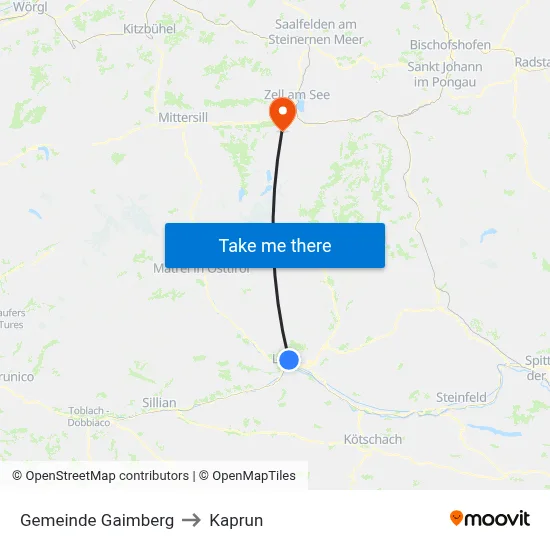 Gemeinde Gaimberg to Kaprun map
