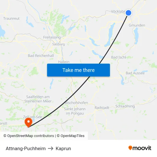Attnang-Puchheim to Kaprun map
