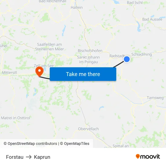 Forstau to Kaprun map