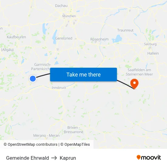 Gemeinde Ehrwald to Kaprun map