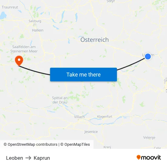 Leoben to Kaprun map
