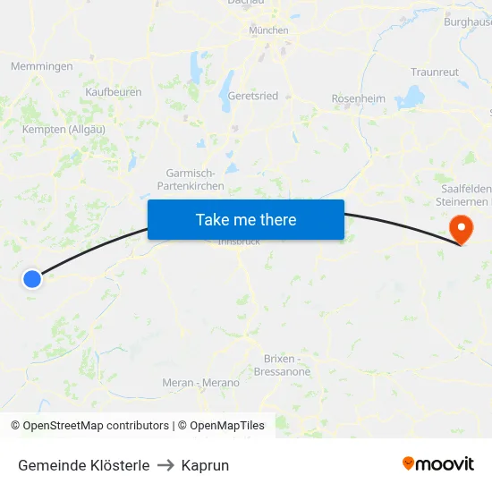 Gemeinde Klösterle to Kaprun map