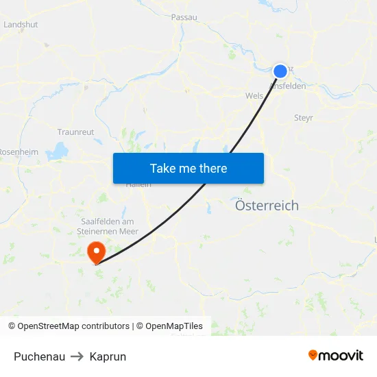 Puchenau to Kaprun map