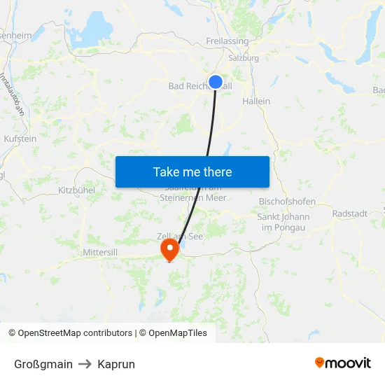 Großgmain to Kaprun map