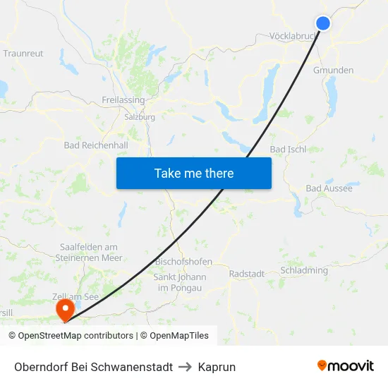Oberndorf Bei Schwanenstadt to Kaprun map