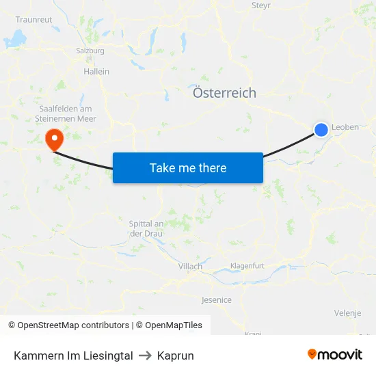 Kammern Im Liesingtal to Kaprun map