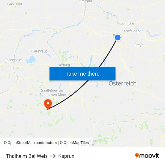Thalheim Bei Wels to Kaprun map