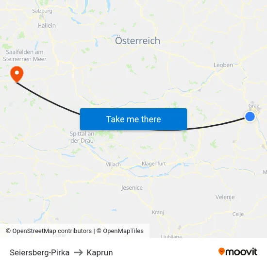 Seiersberg-Pirka to Kaprun map