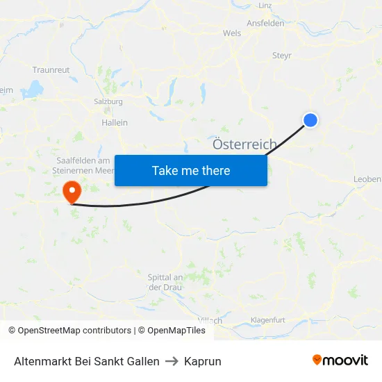 Altenmarkt Bei Sankt Gallen to Kaprun map