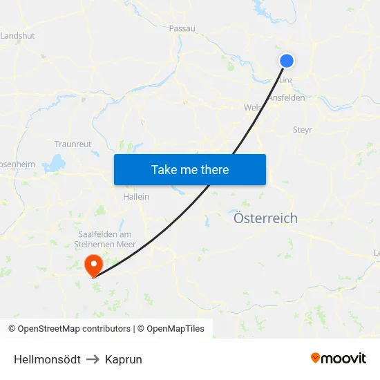 Hellmonsödt to Kaprun map