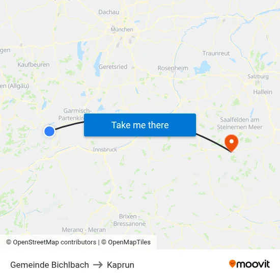 Gemeinde Bichlbach to Kaprun map
