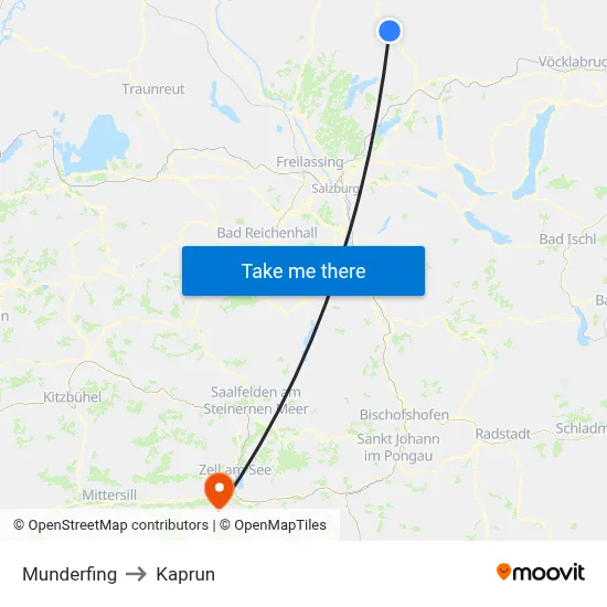 Munderfing to Kaprun map