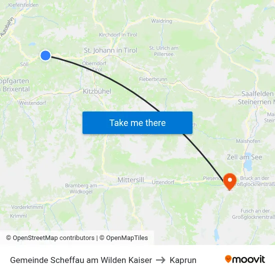 Gemeinde Scheffau am Wilden Kaiser to Kaprun map