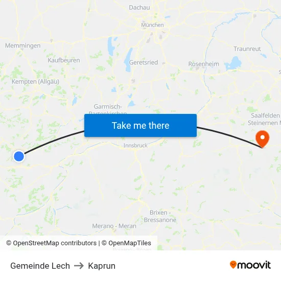 Gemeinde Lech to Kaprun map