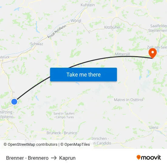 Brenner - Brennero to Kaprun map
