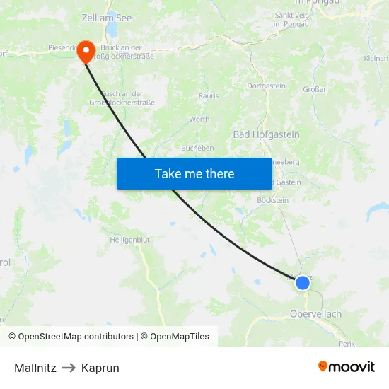 Mallnitz to Kaprun map