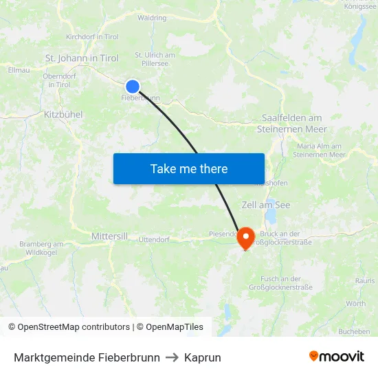 Marktgemeinde Fieberbrunn to Kaprun map