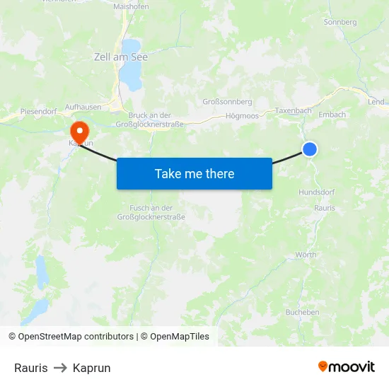 Rauris to Kaprun map