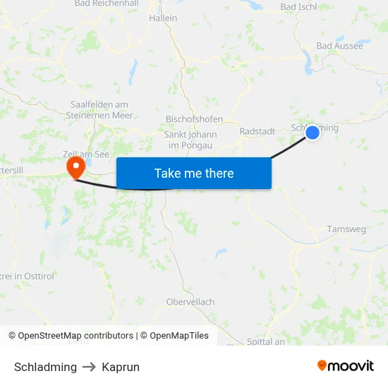 Schladming to Kaprun map