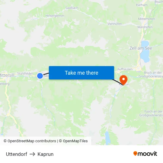 Uttendorf to Kaprun map