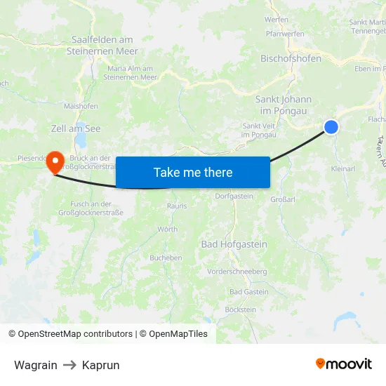 Wagrain to Kaprun map