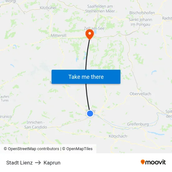 Stadt Lienz to Kaprun map