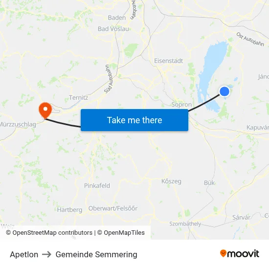 Apetlon to Gemeinde Semmering map