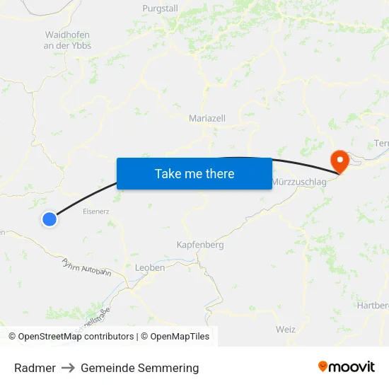 Radmer to Gemeinde Semmering map