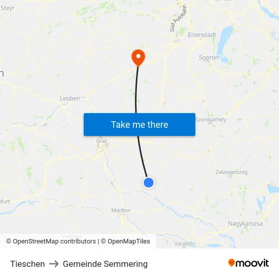 Tieschen to Gemeinde Semmering map