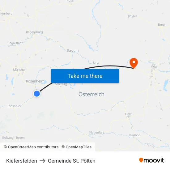 Kiefersfelden to Gemeinde St. Pölten map