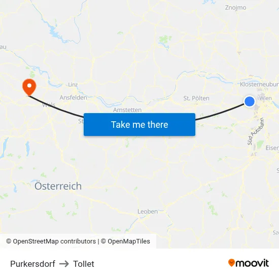 Purkersdorf to Tollet map