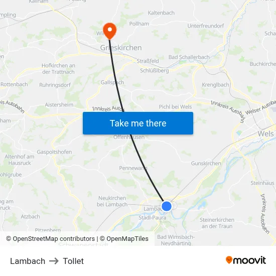 Lambach to Tollet map