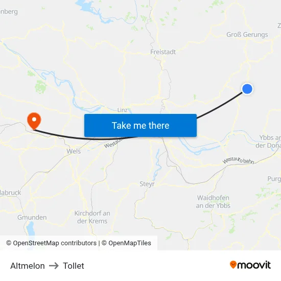 Altmelon to Tollet map