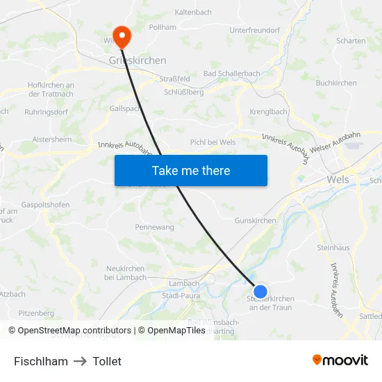 Fischlham to Tollet map