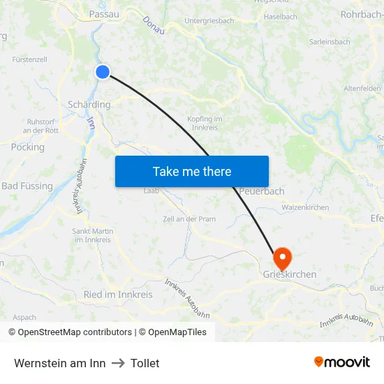 Wernstein am Inn to Tollet map