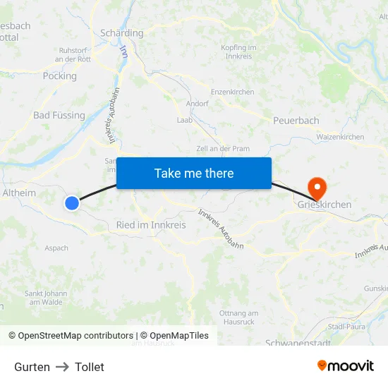 Gurten to Tollet map